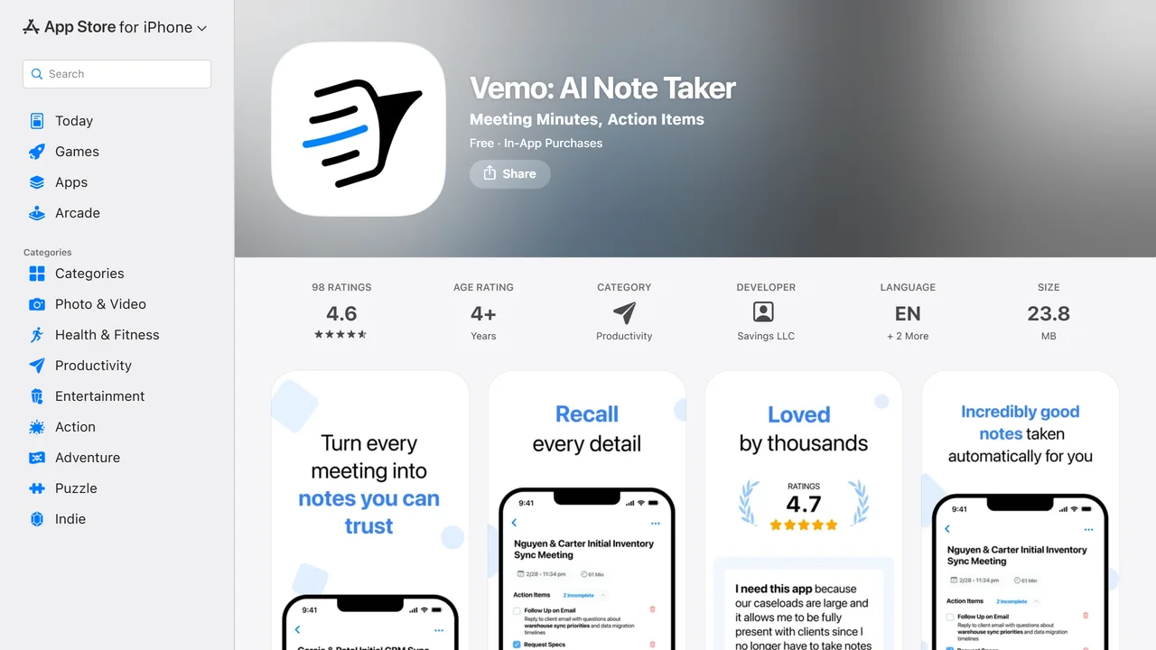 Vemo: AI Note Taker