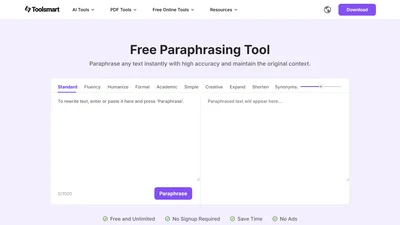 Toolsmart - Paraphrasing AI tool